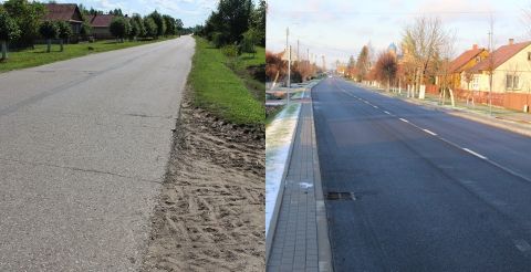 Droga powiatowa 1602B - przed przebudową i po